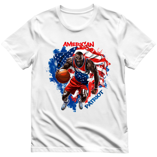 American Patriot Basketball T-Shirt – USA Flag and Basketball player