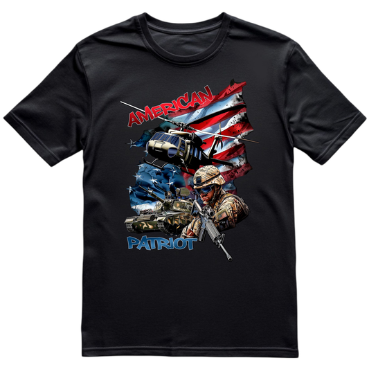 American Patriot Military T-Shirt – USA Flag and Soldier