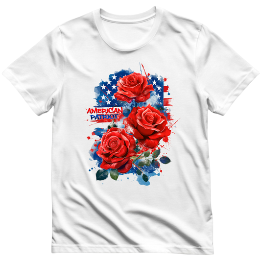 American Patriot Rose T-Shirt – Red Roses and USA Flag